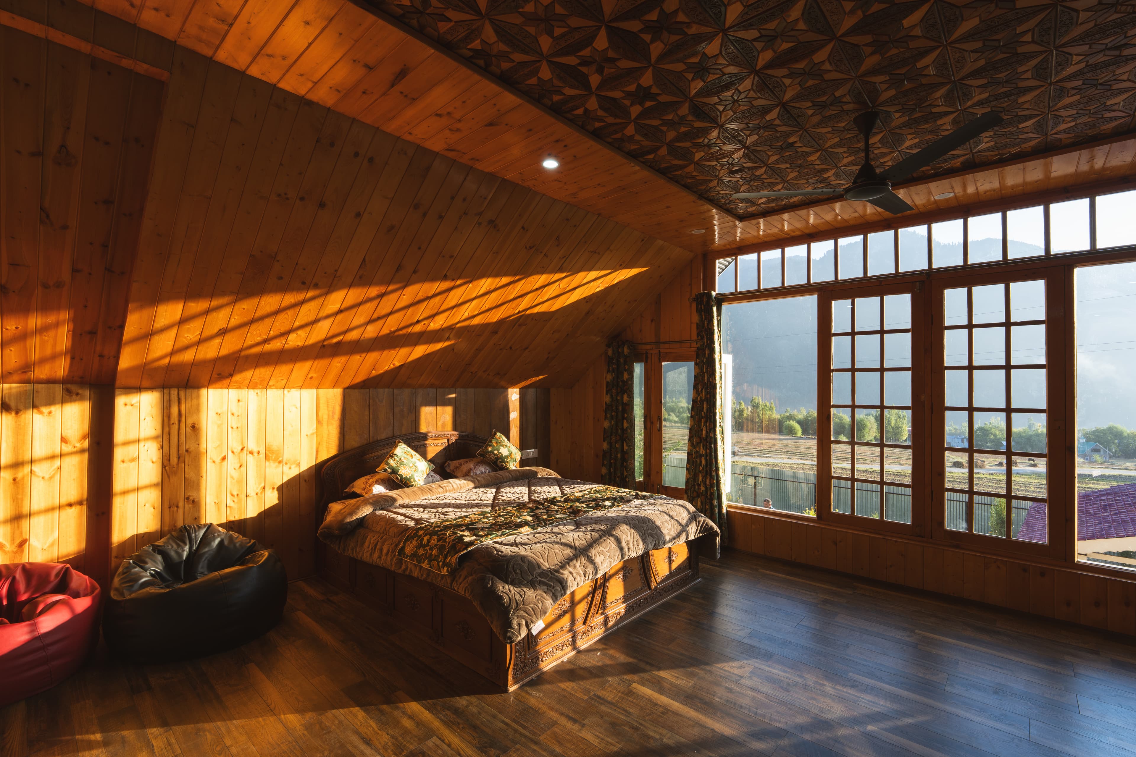 Wood and stone interior in soft light